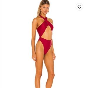 Michael Costello x Revolve red one piece swimsuit
